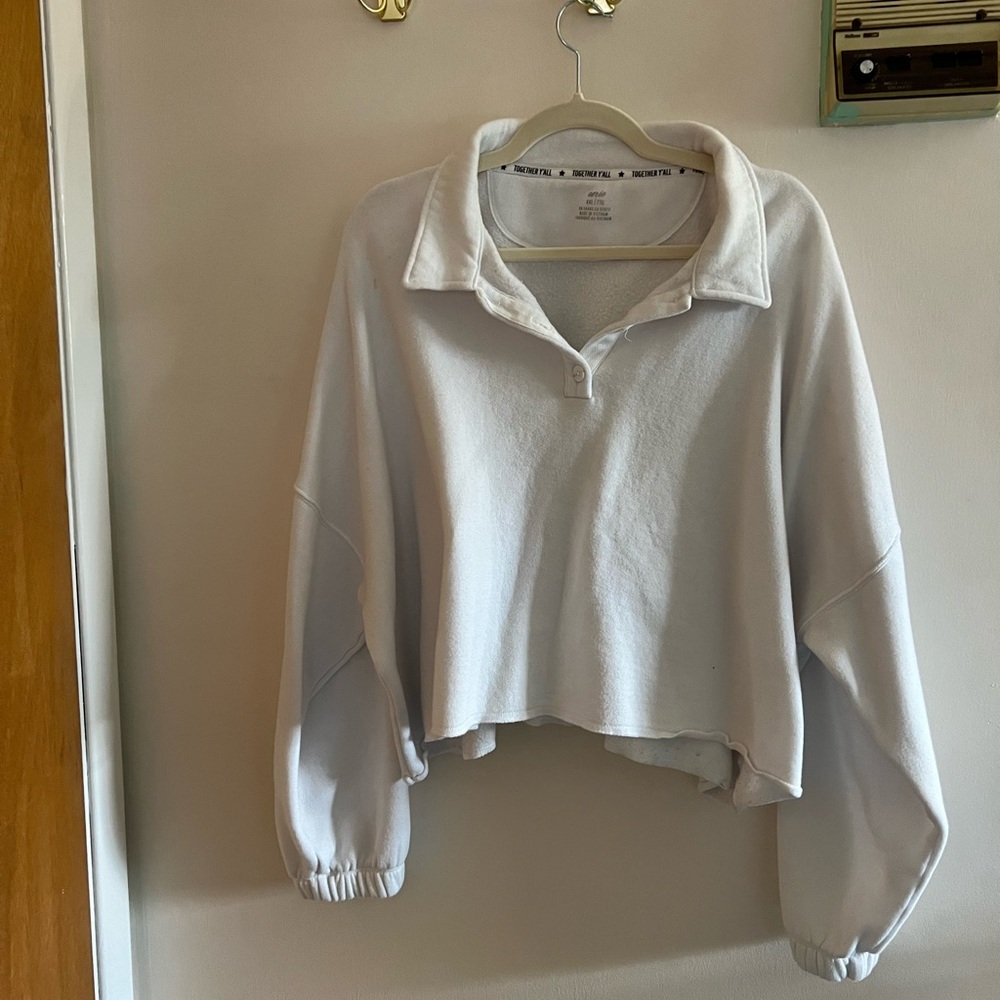 Aerie XXL TTG White Long Sleeve Crew Neck Sweater Cropped Soft
